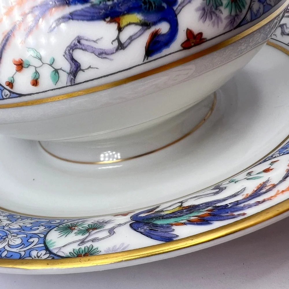Haviland Limoges Gravy Boat Rajah Peacock Bird Underplate French Grandmillennial
